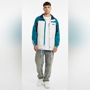 Westport Ltd Vintage 90s Teal and White Nautical Mens Jacket